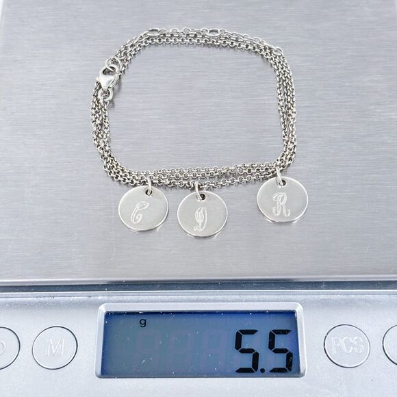 Vintage Sterling Silver 925 Initial Charm Necklace "C D R" 16.5"-18.5" - Picture 4 of 4